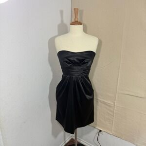 Teeze Me Womens Black Strapless Pleated Satin Cocktail Dress Size 9 513441K